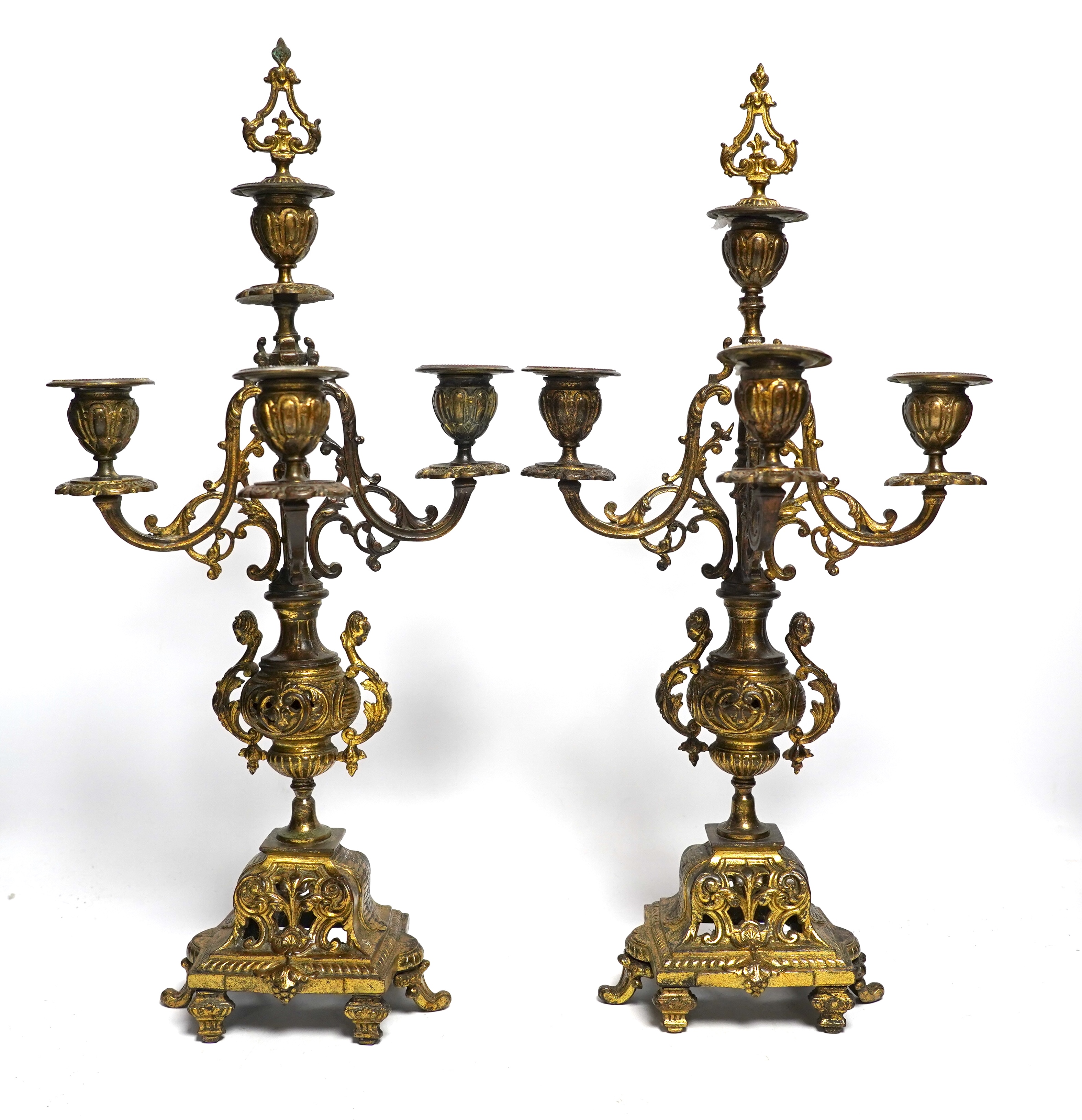 A pair of Victorian gilt brass candelabra, 51cm high